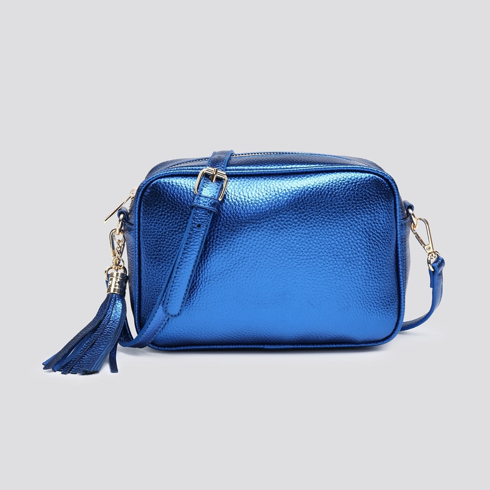 MILLY Leather Crossbody Purse, Blue, Small Handbag With popular Chain Strap