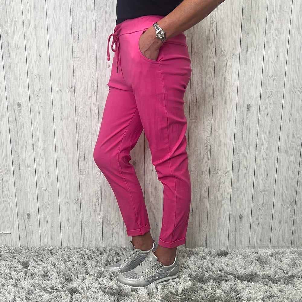 Made in Italy Dee Dee Magic Trousers Stretch Fabric Cerise Pink - Sugarplum Boutique