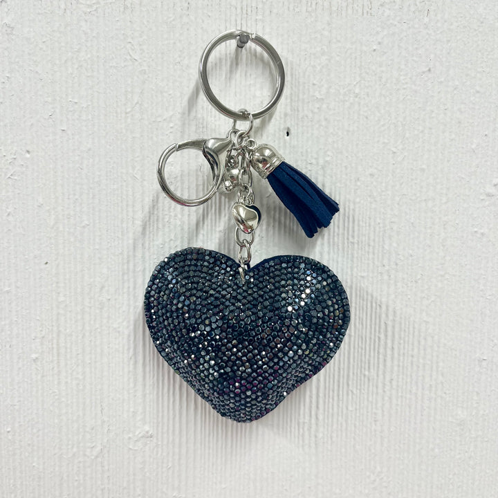 Diamante Heart Keyring Navy - Sugarplum Boutique