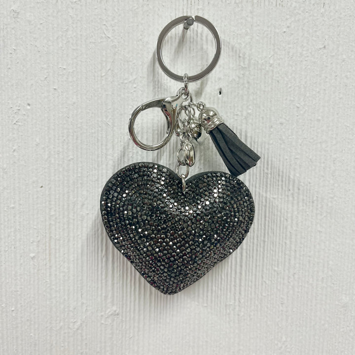 Diamante Heart Keyring Charcoal - Sugarplum Boutique