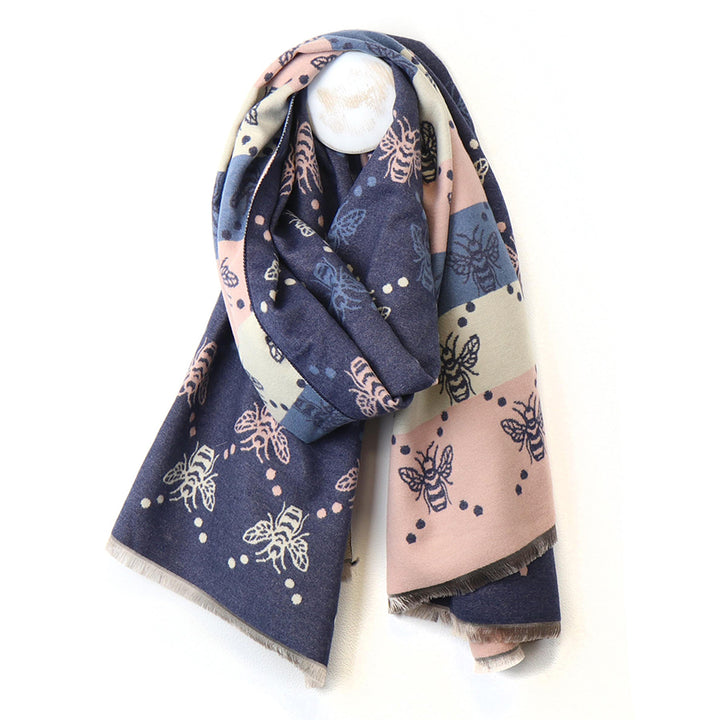 POM Winter Jacquard Bee Scarf Blue