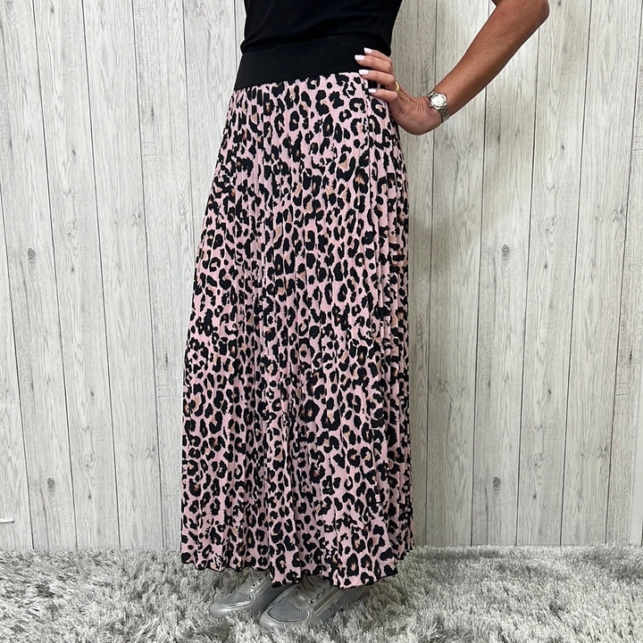 Ava Pleated Skirt Animal Print Vintage Pink - Sugarplum Boutique