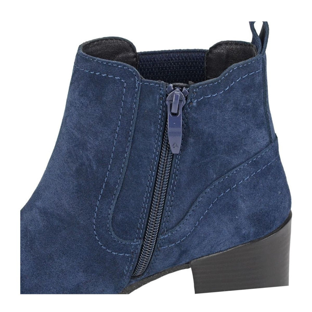 Alessina Short Block Heel Boot Real Suede Leather Navy Blue - Sugarplum Boutique