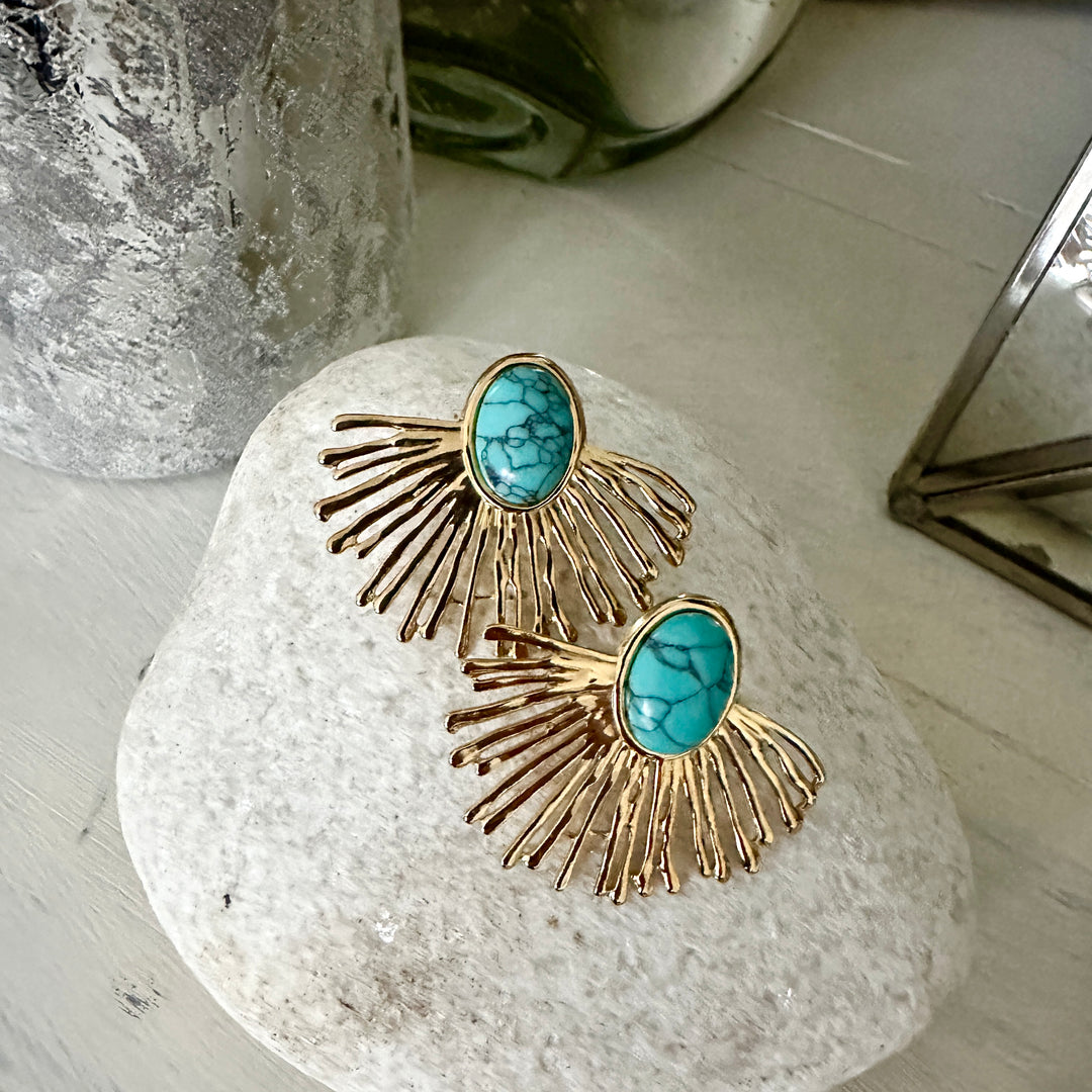 Andie Turquoise Stone Earring Gold - Sugarplum Boutique