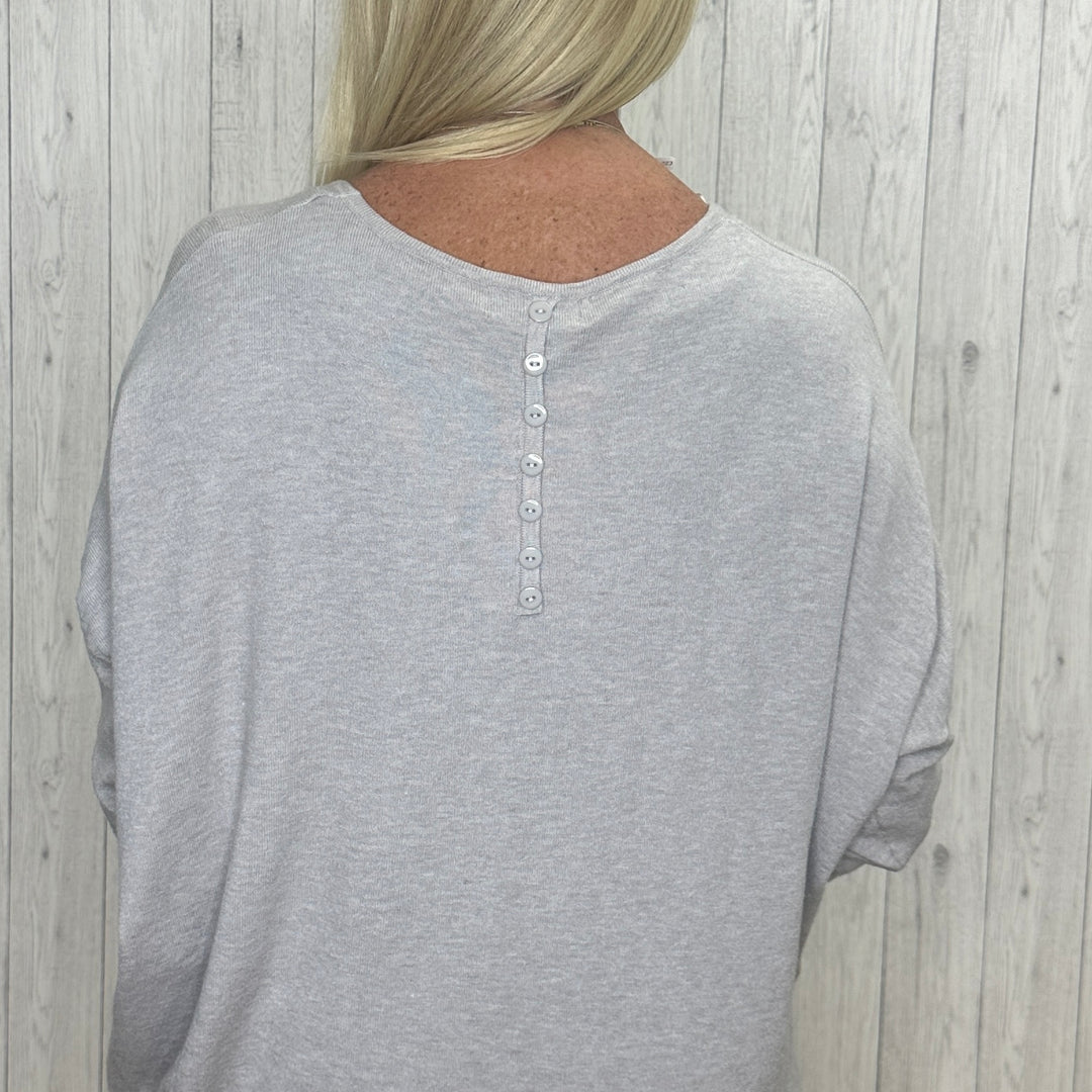 Bernice Button Back Jumper Silver Grey - Sugarplum Boutique