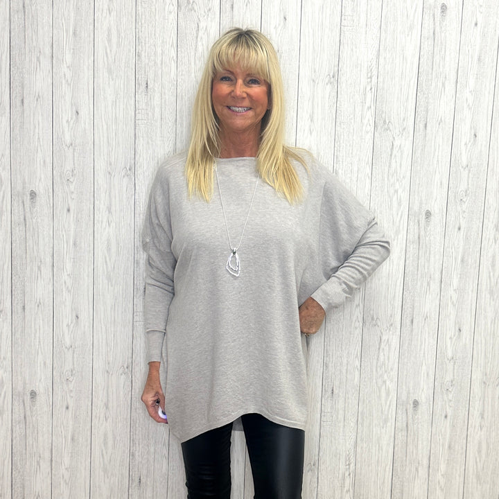 Bernice Button Back Jumper Silver Grey - Sugarplum Boutique