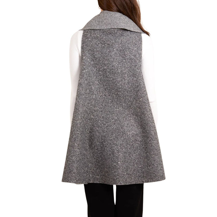 Betty Boucle Style Edge To Edge Long Gilet Grey - Sugarplum Boutique