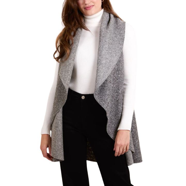 Betty Boucle Style Edge To Edge Long Gilet Grey - Sugarplum Boutique