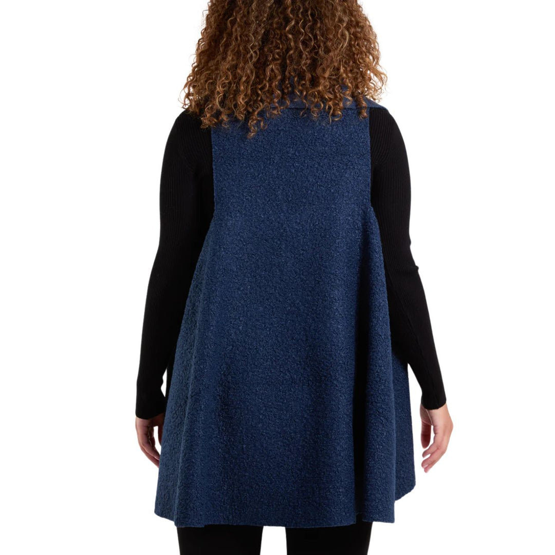 Betty Boucle Style Edge To Edge Long Gilet Navy Blue - Sugarplum Boutique