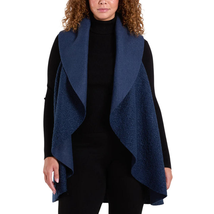 Betty Boucle Style Edge To Edge Long Gilet Navy Blue - Sugarplum Boutique