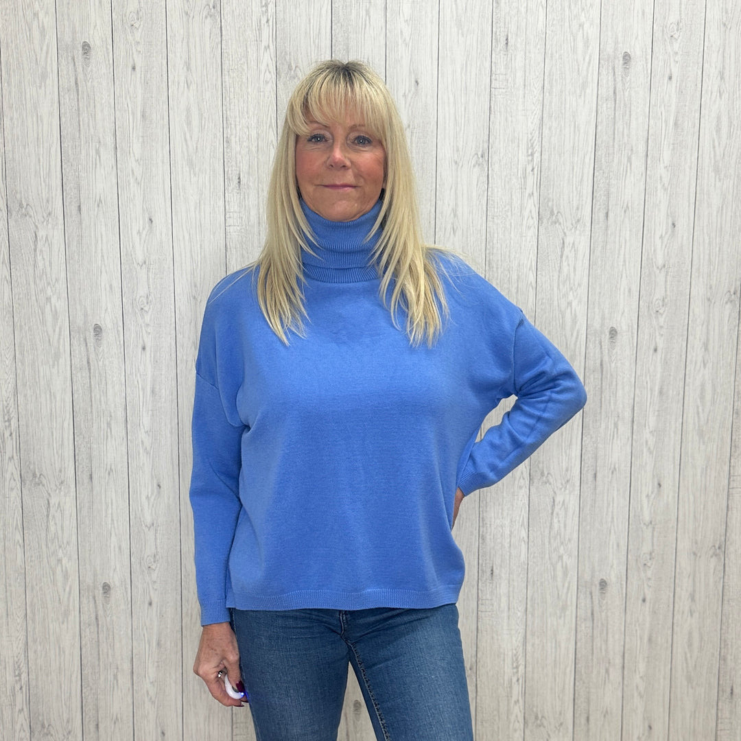 Bill Rib Neck Polo Neck Jumper Light Blue -  Sugarplum Boutique