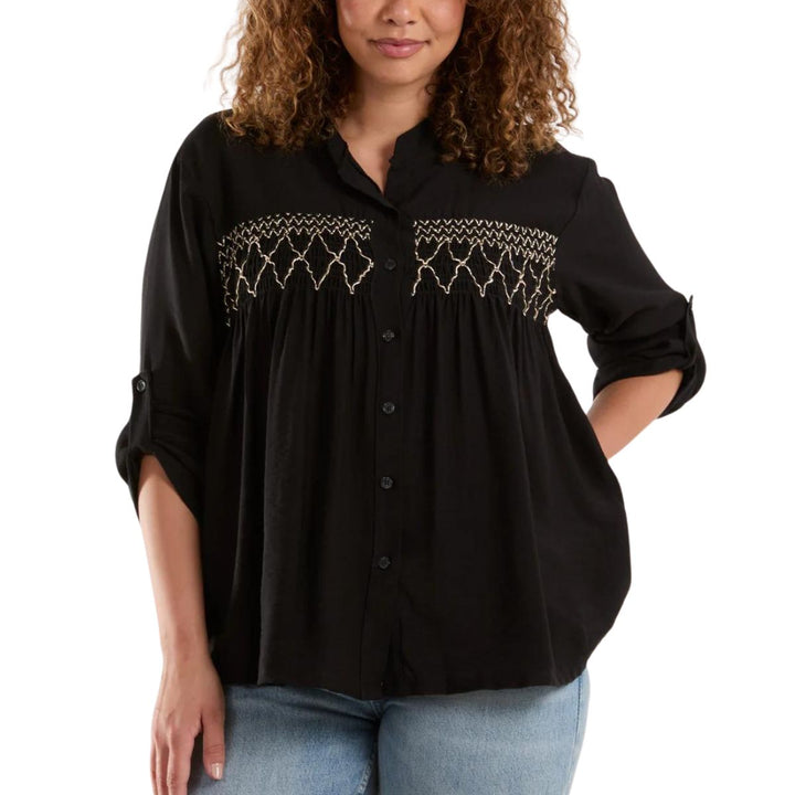 Brighton Embroidered Top Black - Sugarplum Boutique