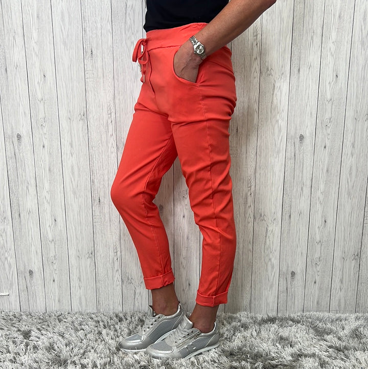Made in Italy Dee Dee Magic Trousers Stretch Fabric Coral - Sugarplum Boutique