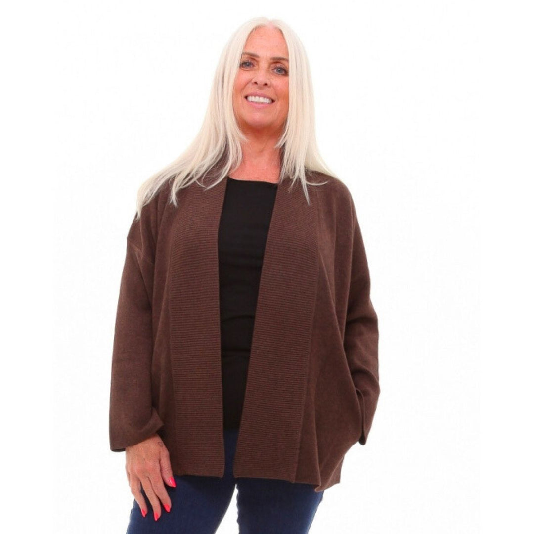 Christa Edge To Edge Cardigan Two Pocket Chocolate Brown - Sugarplum Boutique