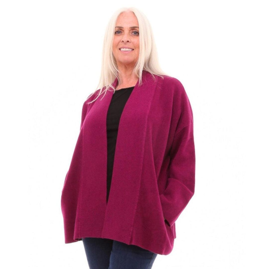 Christa Edge To Edge Cardigan Two Pocket Magenta Purple - Sugarplum Boutique