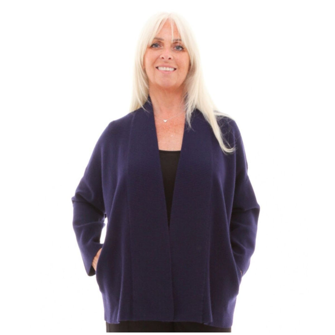 Christa Edge To Edge Cardigan Two Pocket Navy Blue - Sugarplum Boutique