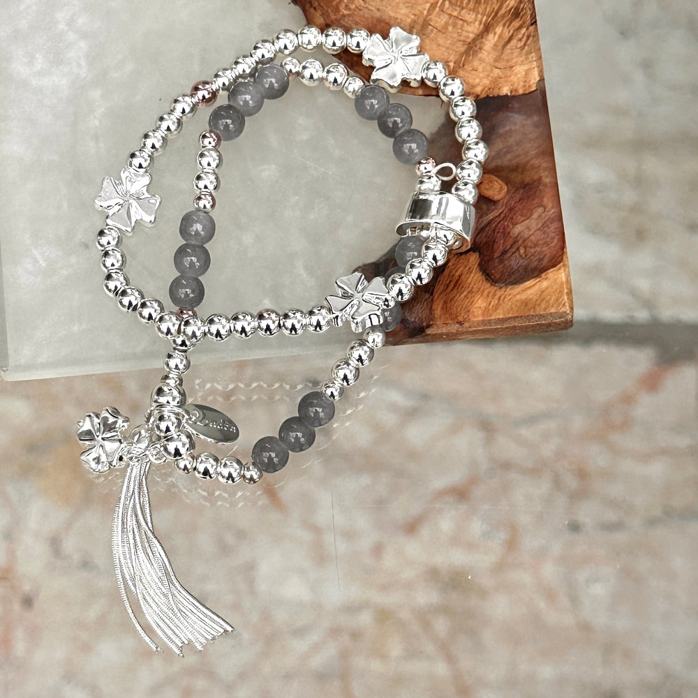 Clover Tassel Two Strand Bracelet Silver - Sugarplum Boutique