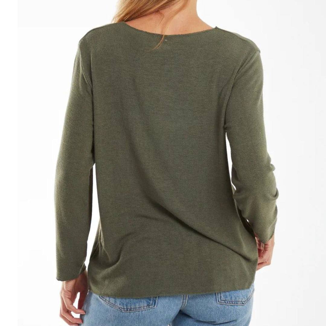 Diamante Star Light Knit Jumper Khaki Green - Sugarplum Boutique