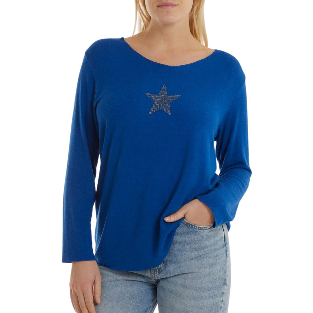 Diamante Star Light Knit Jumper Royal Blue - Sugarplum Boutique