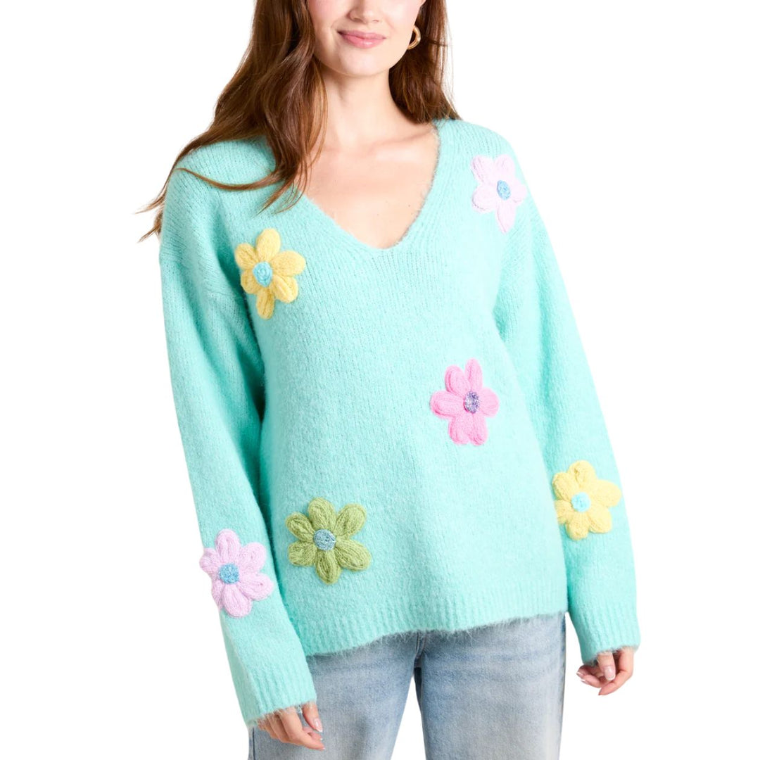 Fae Embellished Flower Knit Jumper Mint Green - Sugarplum Boutique