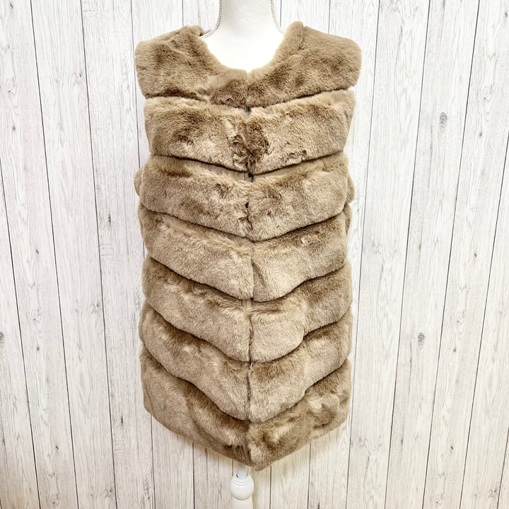 Ferne Faux Fur Winter Gilet Mocha Brown - Sugarplum Boutique