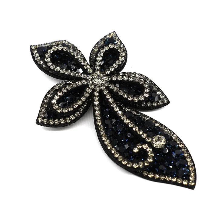 Floral Crystal Embellished Pin Brooch Navy Blue - Sugarplum Boutique