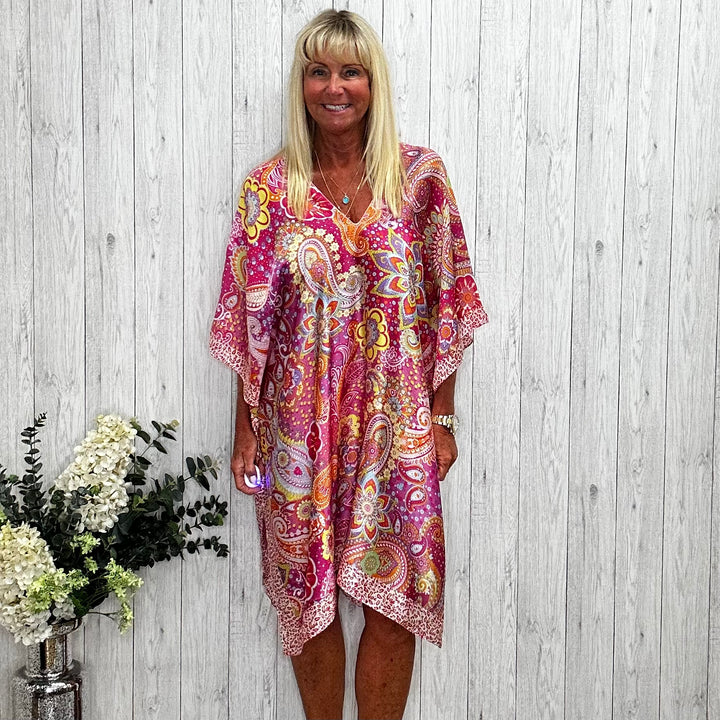 Sanderson Silk Mix Kaftan Cerise - Sugarplum Boutique