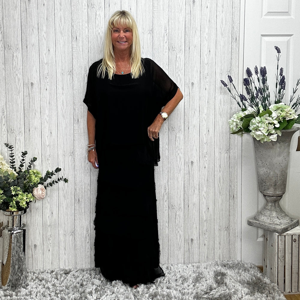 Millicent Silk Tier Dress Black - Sugarplum Boutique