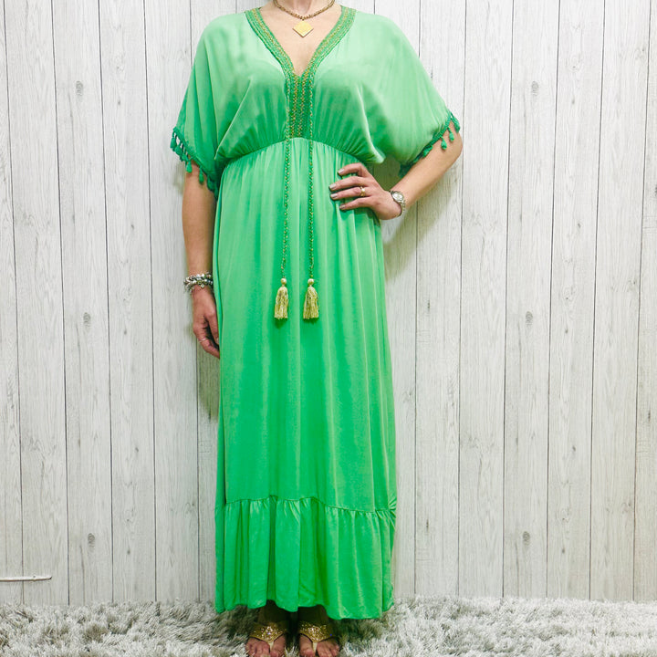 Macey Boho Maxi Dress Emerald Green - Sugarplum Boutique