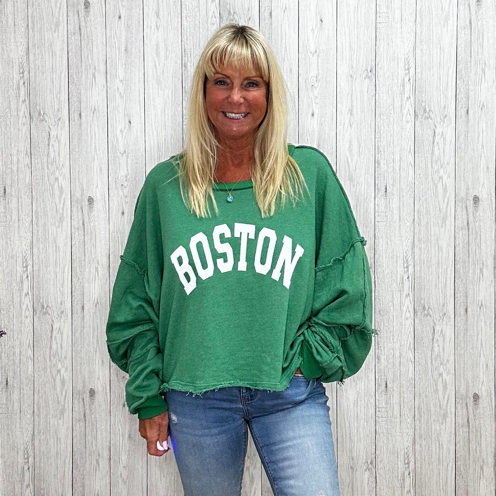 Boston Cotton Sweatshirt Green - Sugarplum Boutique