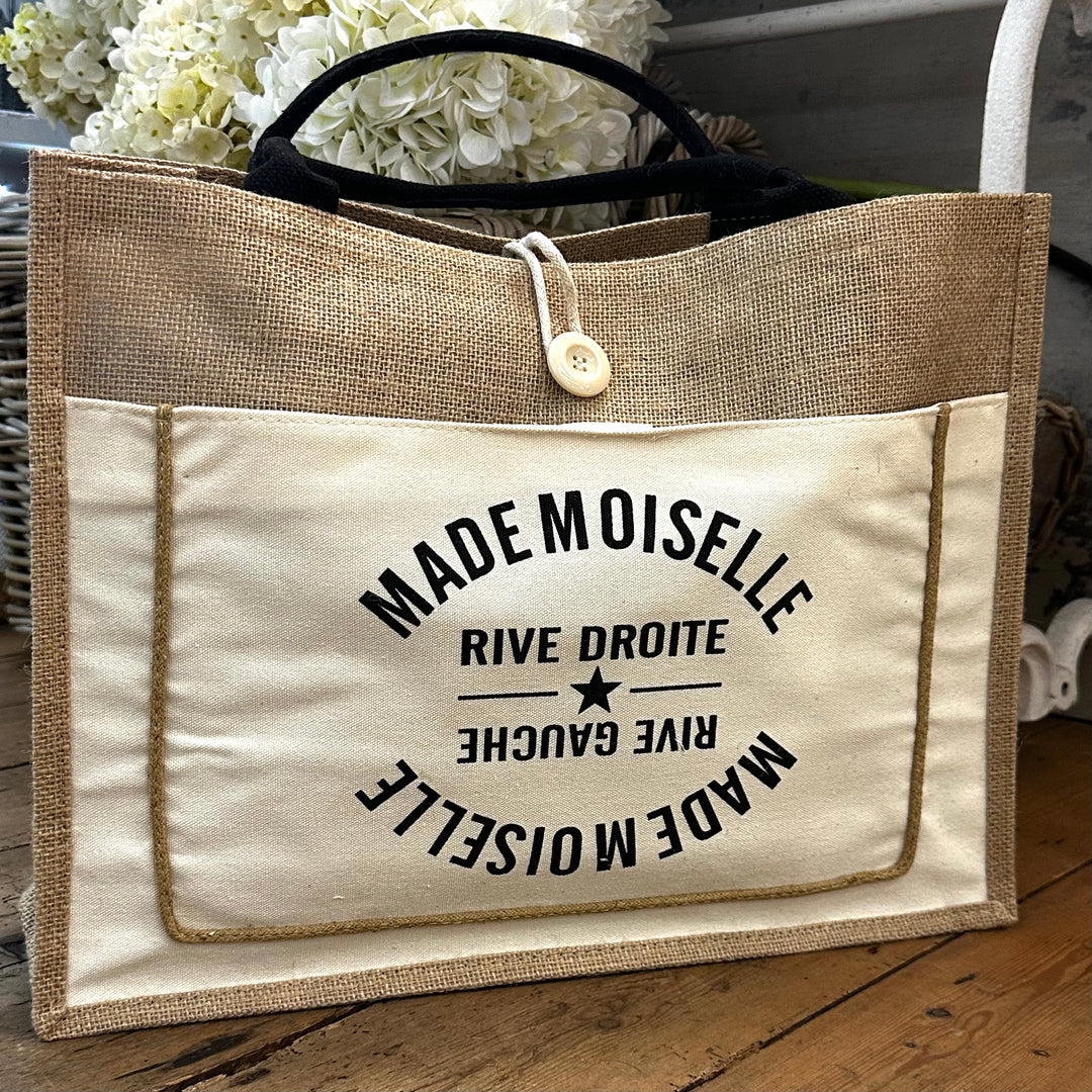 Hessian Tote Bag Mademoiselle Cream - Sugarplum Boutique