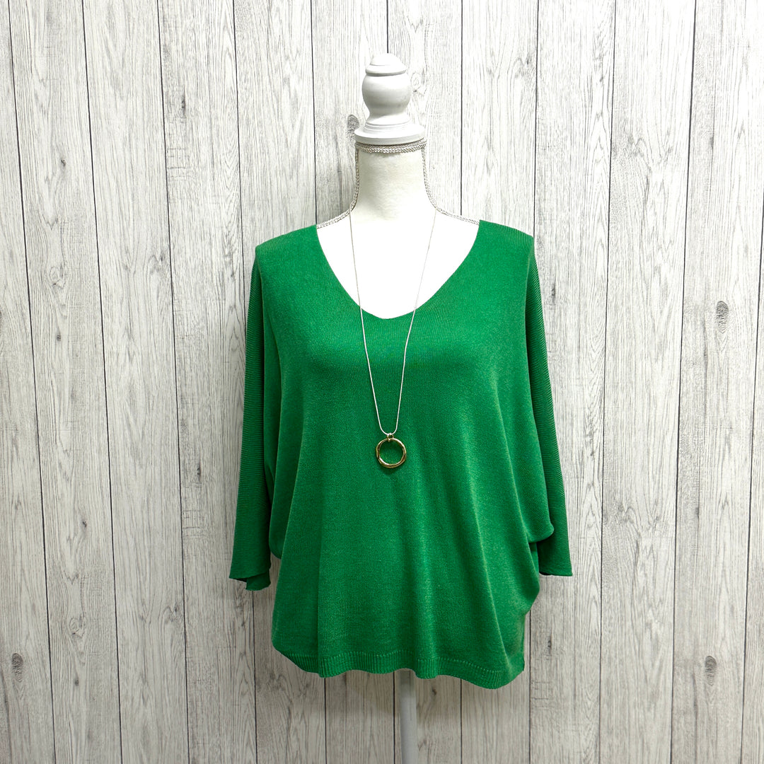 Fiona Fine Knit Jumper V Neck  Emerald Green - Sugarplum Boutique