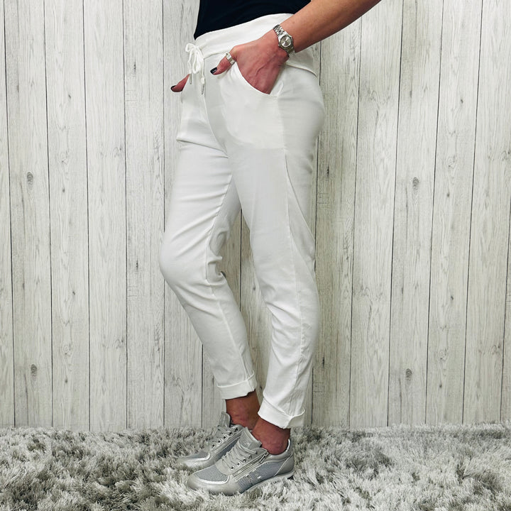 Made in Italy Dee Dee Magic Trousers Stretch Fabric White -  Sugarplum Boutique
