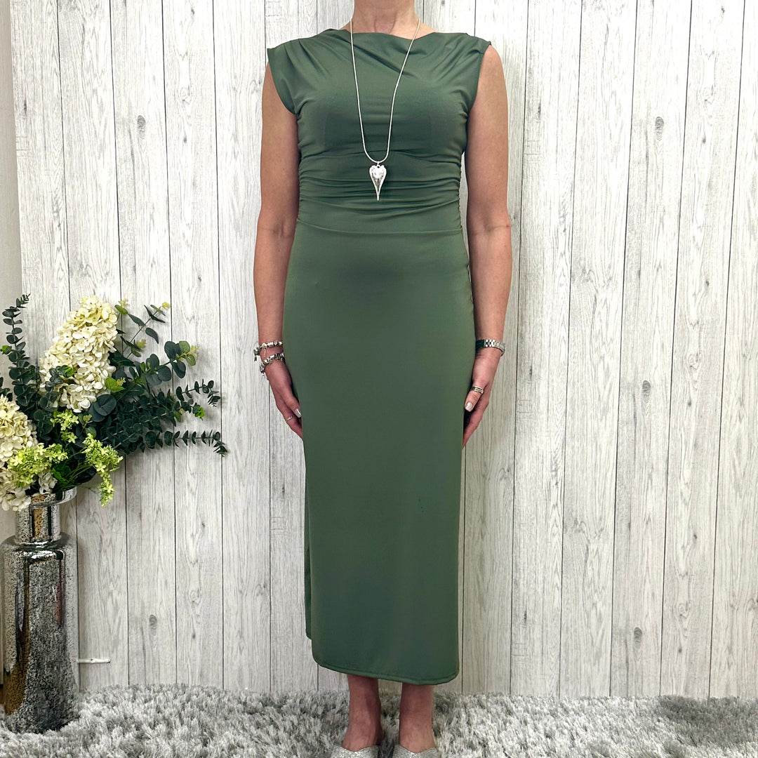 Kate Slimline Dress Khaki - Sugarplum Boutique