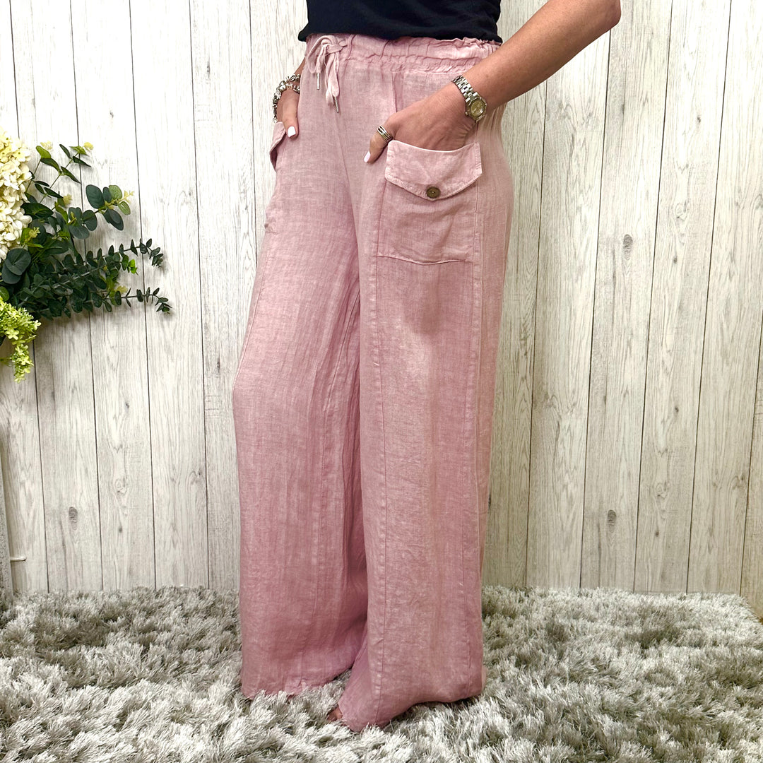 Lulworth Linen Wide Leg Trousers Vintage Pink - Sugarplum Boutique