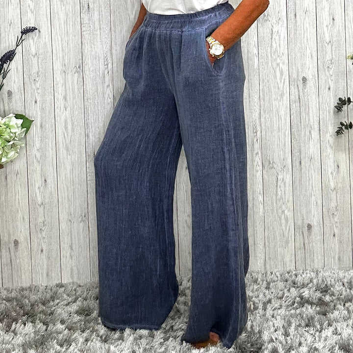 Tiffany Wide Leg Trousers Denim - Sugarplum Boutique