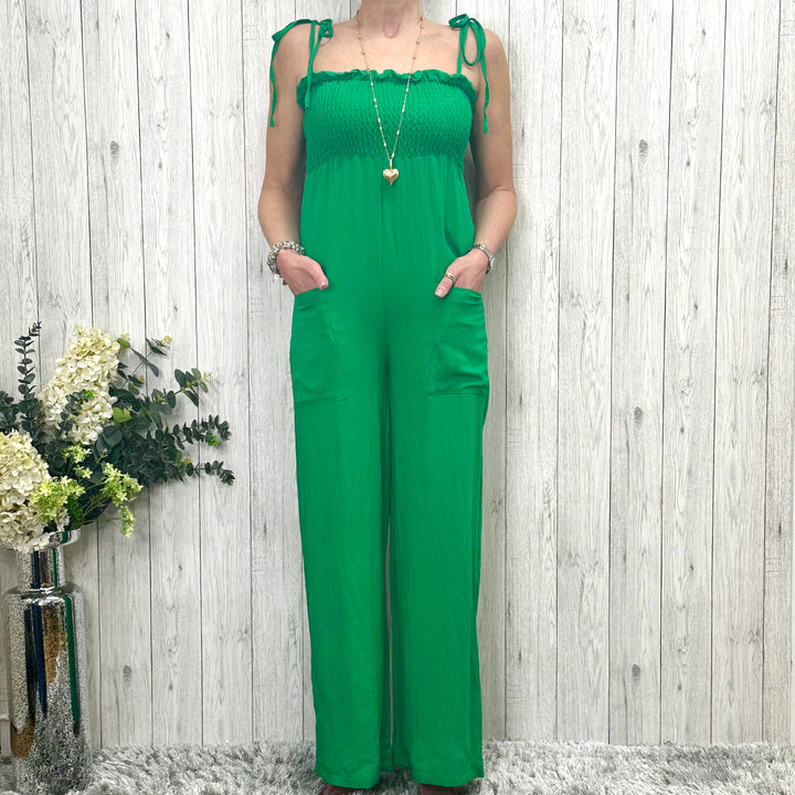 Juliet Wide Leg Jumpsuit Emerald Green - Sugarplum Boutique