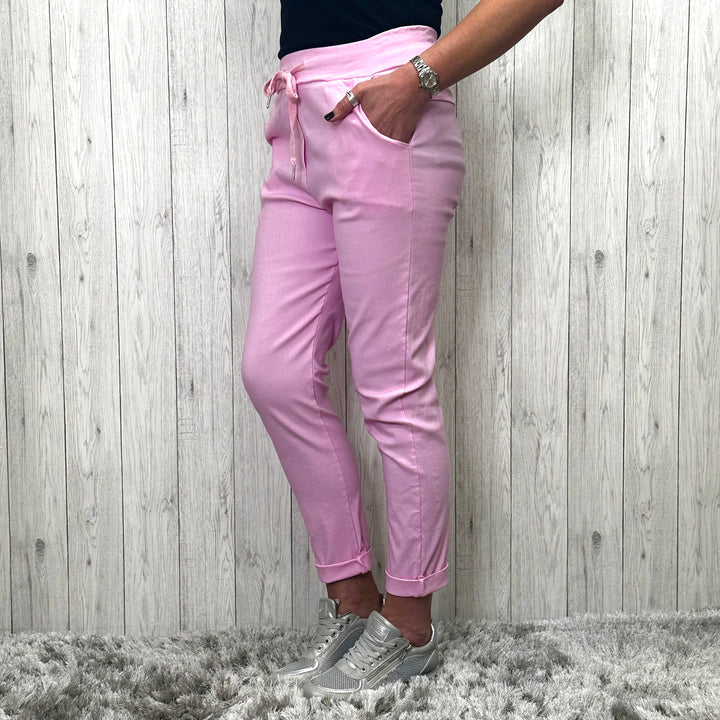 Made in Italy Dee Dee Magic Trousers Stretch Fabric Bubblegum Pink - Sugarplum Boutique
