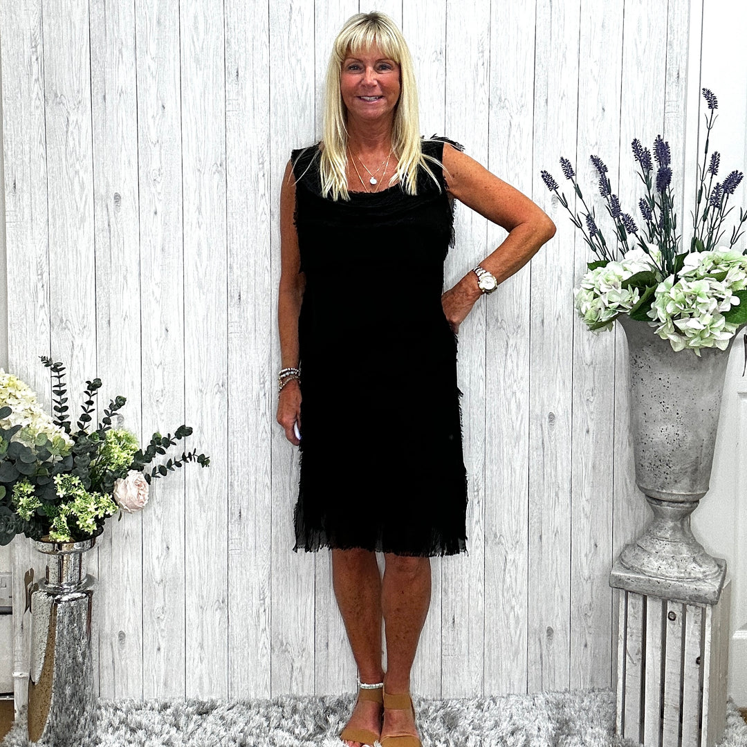 Mia Silk Tier Dress Black - Sugarplum Boutique