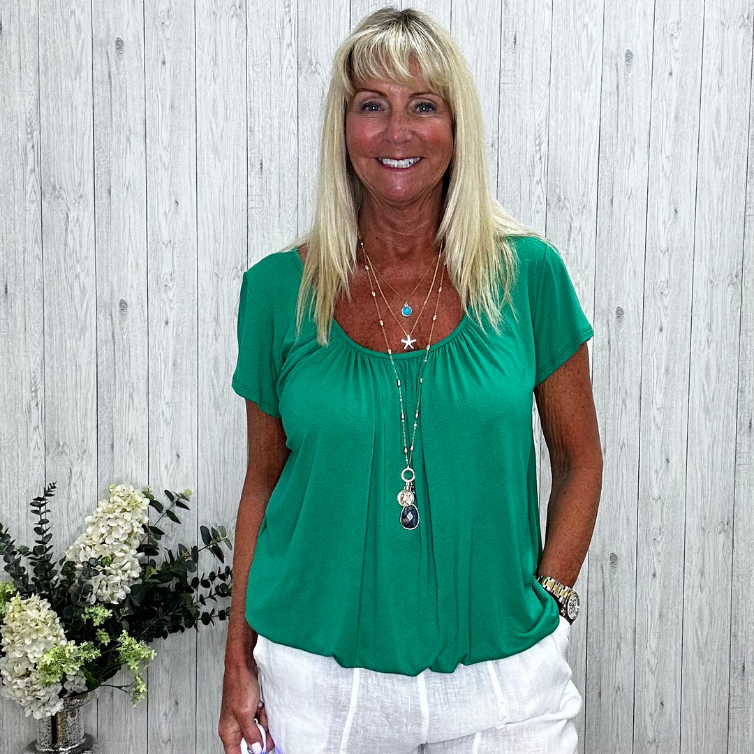 Paulie Scoop Neck T-Shirt Green- Sugarplum Boutique