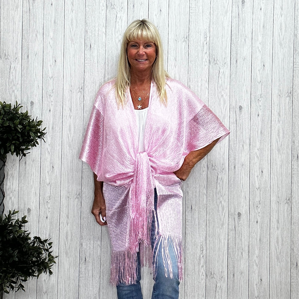 Milano Metallic Tassel Kimono Pink - Sugarplum Boutique
