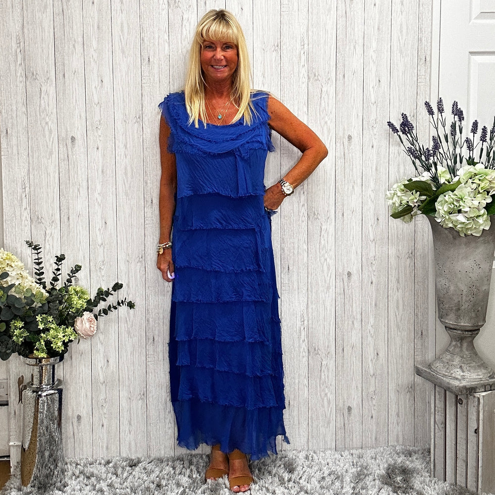 Lola Silk Tier Dress Royal Blue - Sugarplum Boutique