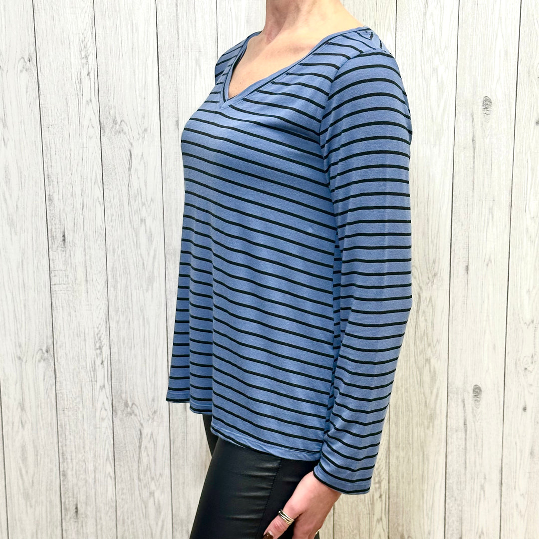 Stellina Striped Top Denim - Sugarplum Boutique