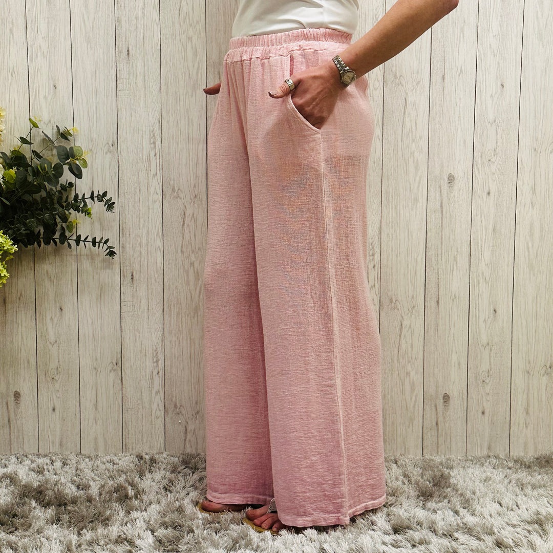 Tiffany Wide Leg Trousers Pink - Sugarplum Boutique