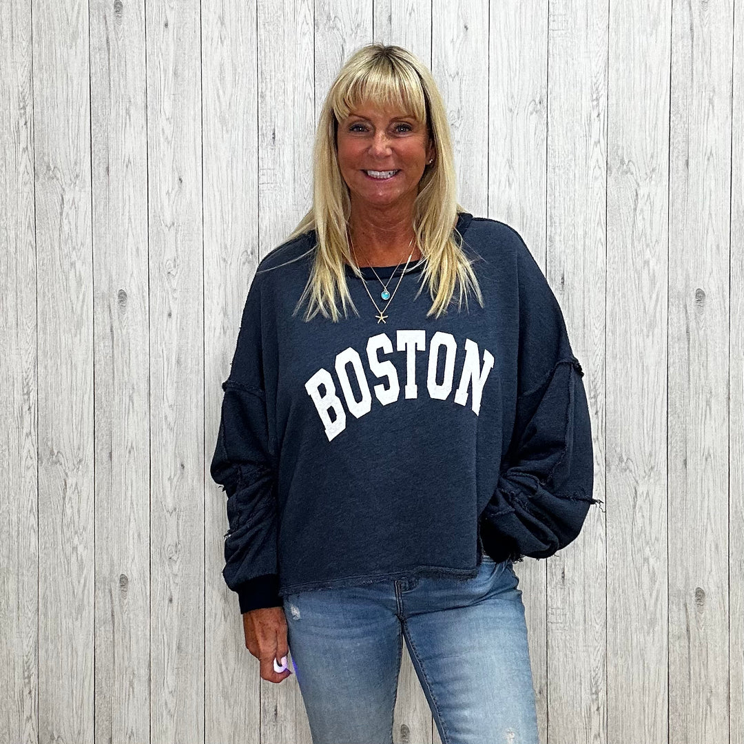 Boston Cotton Sweatshirt Navy - Sugarplum Boutique