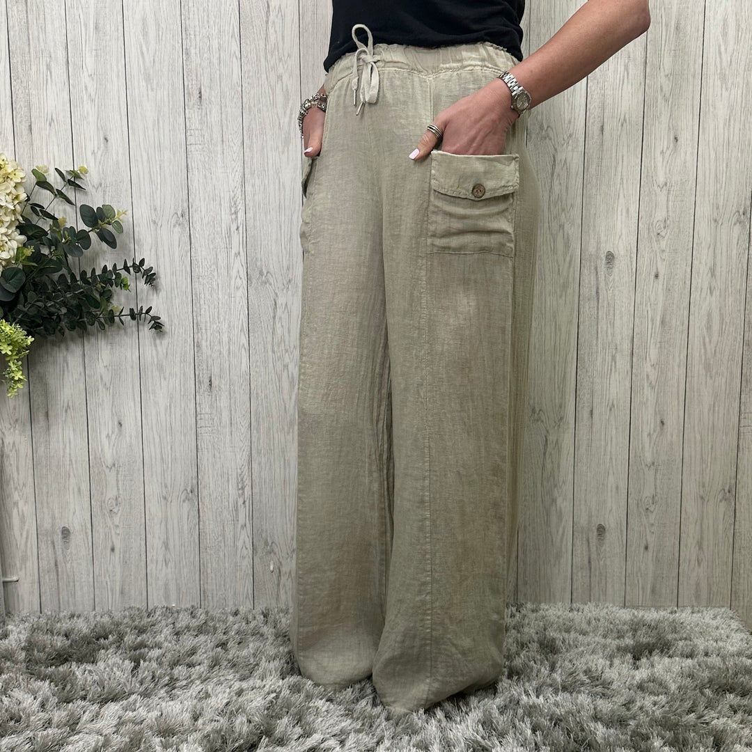 Lulworth Linen Wide Leg Trousers Stone - Sugarplum Boutique