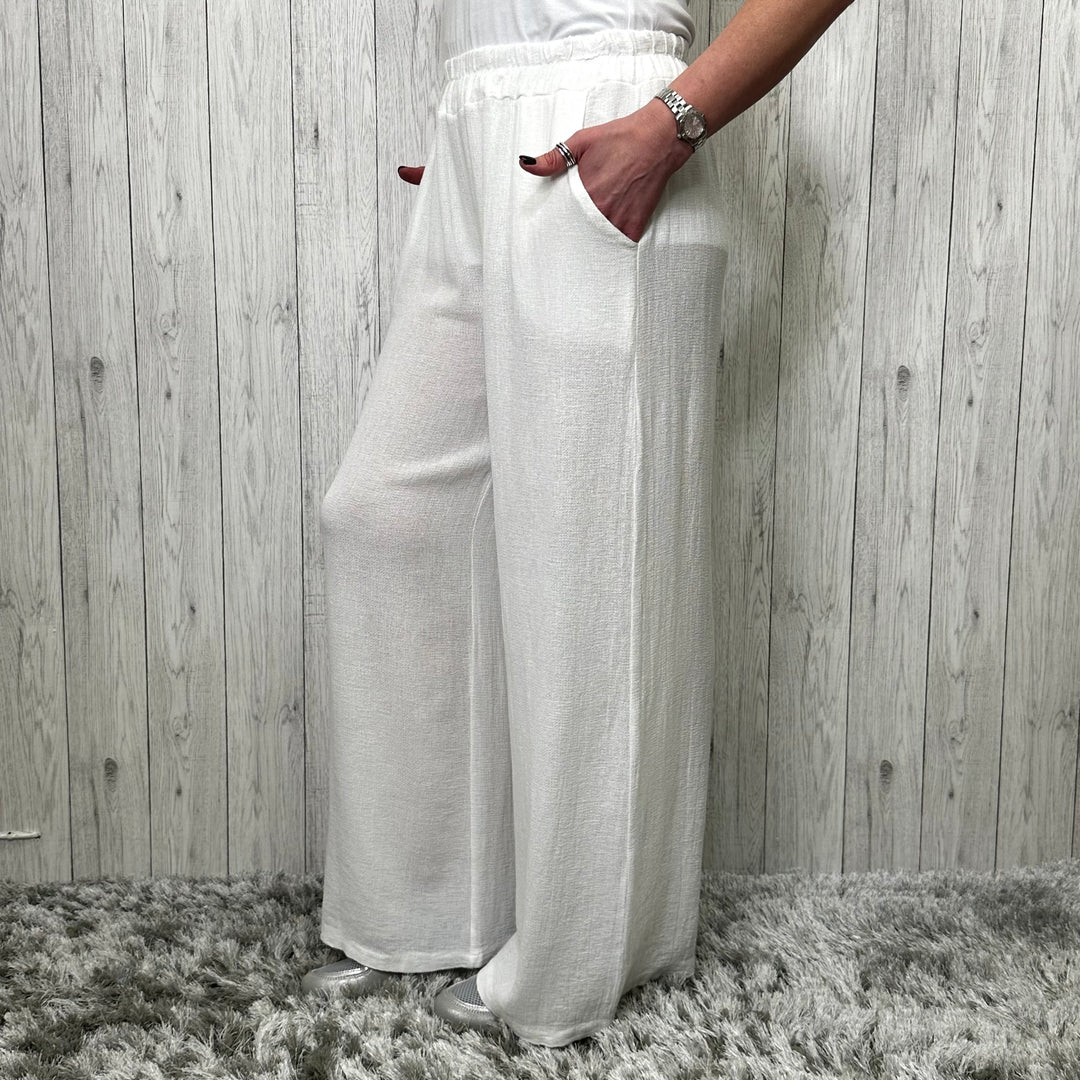 Tiffany Wide Leg Trousers White - Sugarplum Boutique