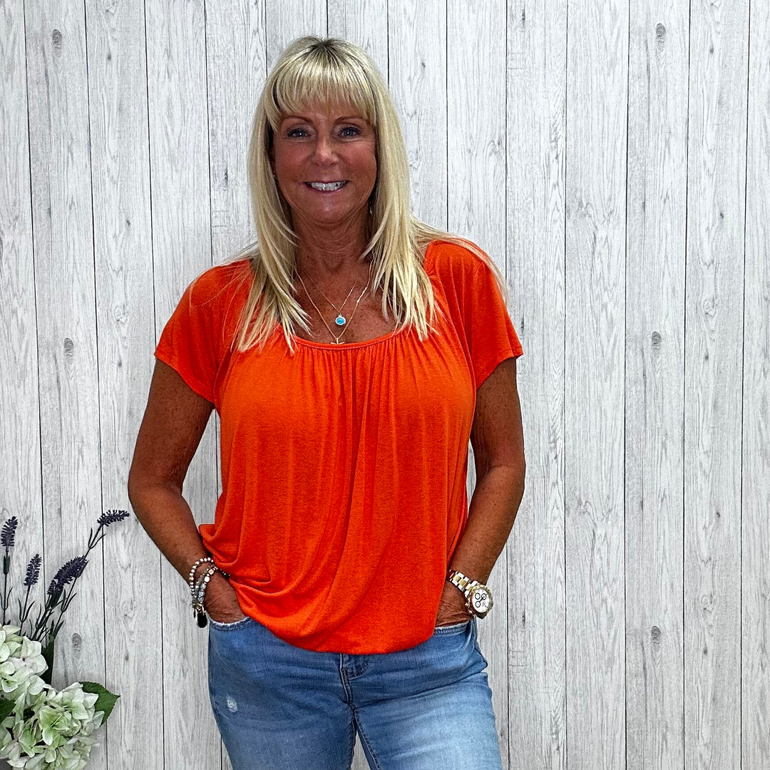 Paulie Scoop Neck T-Shirt Orange- Sugarplum Boutique