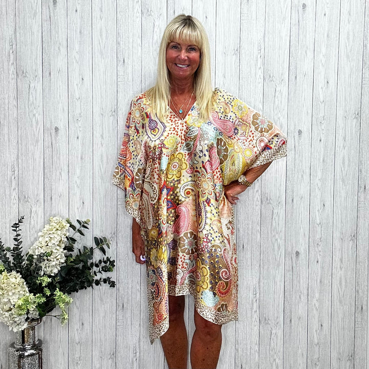 Sanderson Silk Mix Kaftan Stone - Sugarplum Boutique