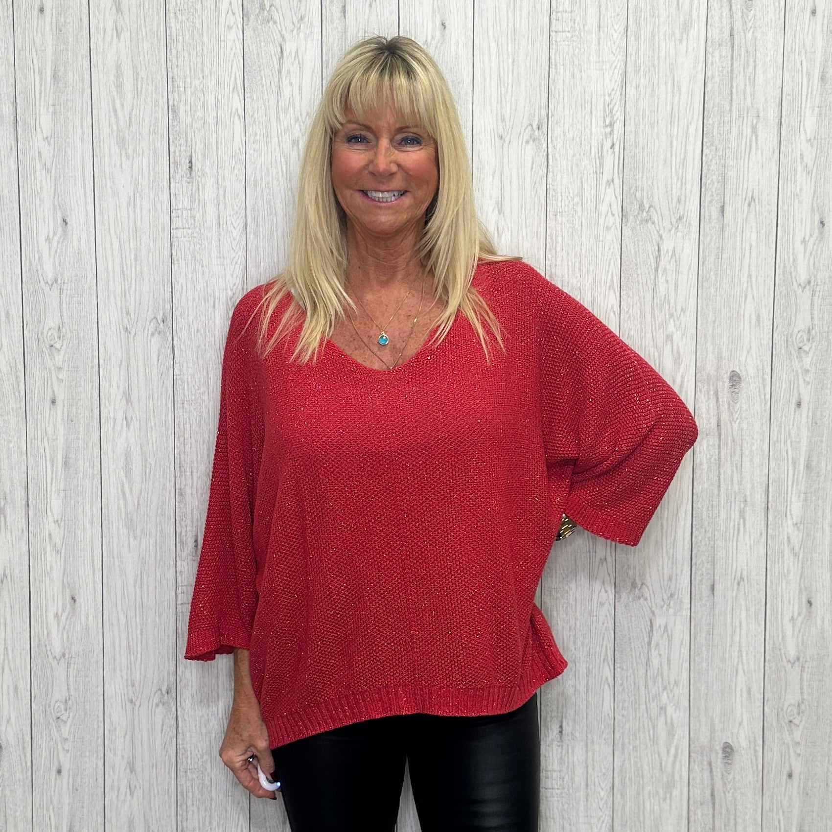 Georgia Glitter Batwing Sleeve Jumper Red